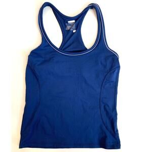 Athleta Navy Blue Racerback Workout Tank Top White Piping S Exercise Yoga
